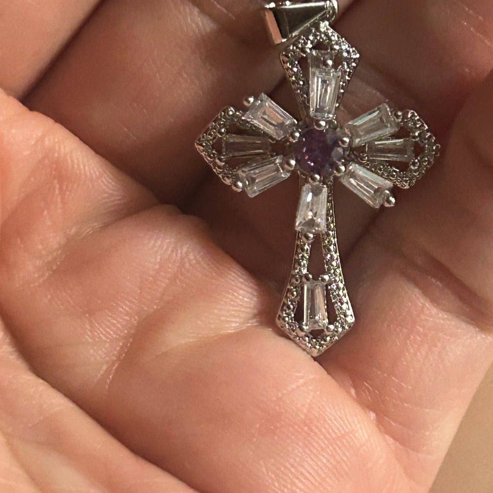 Elegant Silver and Purple Cross Pendant